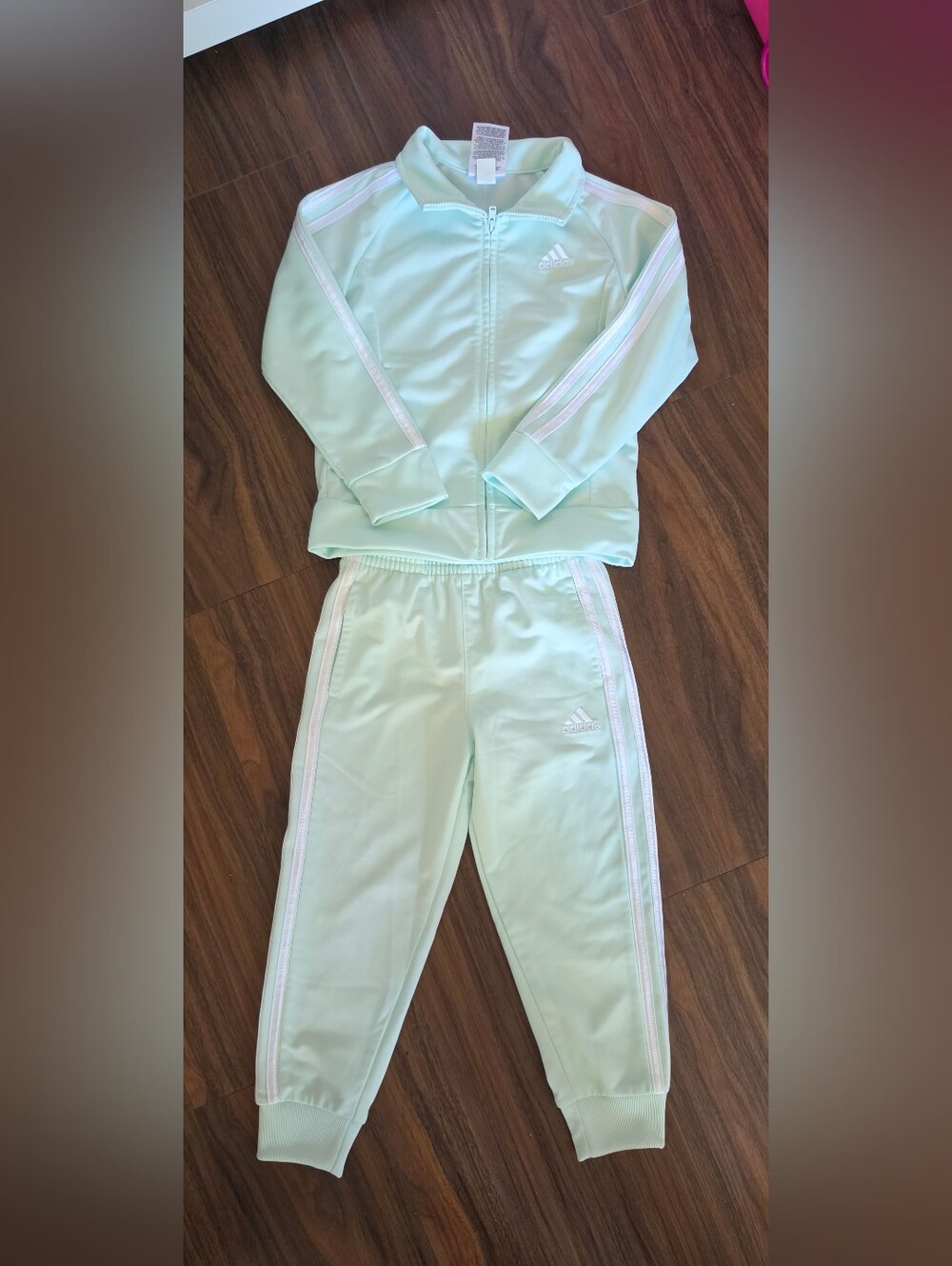 adidas Kids Mint Green Two-Piece Tracksuit Set